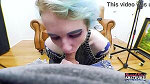 EXOTIC BLUE-HAIRED COED RAVEN DEEPTHROATS AND CUMS!