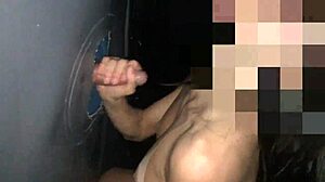 wet gloryhole handjob milks hot jizz straight source