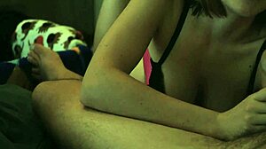 Blue-Eyed Girlfriend Teases Friend with Intense Cum Swallow Blowjob