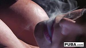 shyla stylez smokes while teasing big tits and pussy