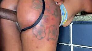 babysitter in christmas cosplay shakes tattooed ass on monster black cock missionary