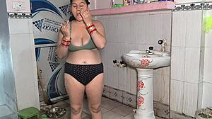 desi puja bhabhi rides cock with dirty talk lipstick