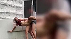skinny neighbor heats up craving outdoor standing pussy pounding