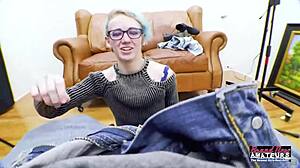 EXOTIC BLUE-HAIRED COED RAVEN DEEPTHROATS AND CUMS!