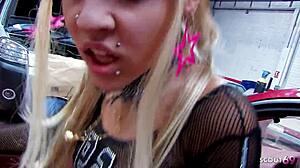 Skinny blonde anal fisted in garage
