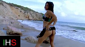 seaside brunette slut squirts from cock in pussy ass rimjob cowgirl ride