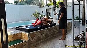 little nympho gets wrecked by two hung studs in dp and girl-on-girl action