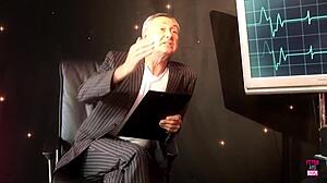 super slut with huge fake tits rides two guys cowgirl while bent over doggystyle