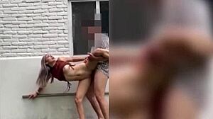 skinny neighbor heats up craving outdoor standing pussy pounding