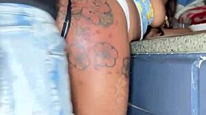 babysitter in christmas cosplay shakes tattooed ass on monster black cock missionary