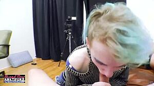 EXOTIC BLUE-HAIRED COED RAVEN DEEPTHROATS AND CUMS!