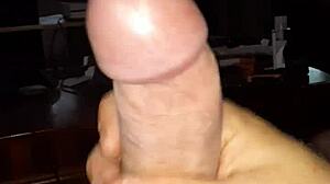 Stroking Cock Watching Hot Shemale Cumshot