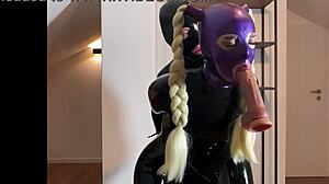 Submissive latex slut chokes on throatfuck craving facial cum explosion