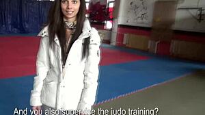 petite euro teen flashes publicly in gym pov