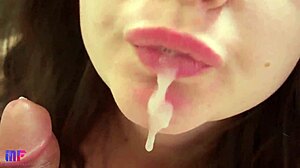 juicy homemade pov blowjob sucks cock sensually till close-up cumshot floods her mouth