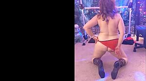 steffi's red panties hide big pussy lips vibrating wildly