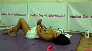 bra and panties strip wrestling ends in humiliating diaper for scottish queen of mean loser