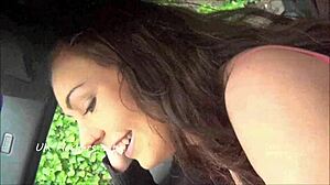 Nude amateur exhibitionist babe Kacie fingers pussy to orgasm on public car seat
