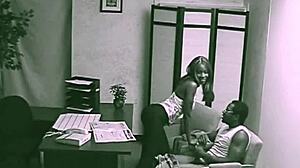 black couple sneaks hardcore office fuck on hidden cam