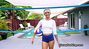 volleyball teen rides trainer's hard cock after tease?