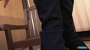 Pretty street girl flaunts big clit for deepthroat cum play