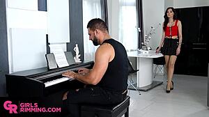 Girlsrimming! Catherine Knight rims then takes deep anal from piano instructor!