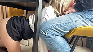 Stepdad gets anal orgasm breakfast as slut sucks asshole toys creampie squirting kitchen taboo tight pussy