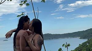 Curvy Brazilian Lesbian Girlfriends Toy Pussy Lick on RJ Beach Party