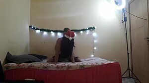 Redhead Ebony Squirts on BBC in Festive Interracial Play