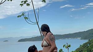 Curvy Brazilian Lesbian Girlfriends Toy Pussy Lick on RJ Beach Party