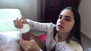 pretty latina girlfriend squirts cum all over best friend's natural tits homemade