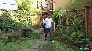 Pretty street girl flaunts big clit for deepthroat cum play