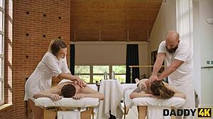 daddy4k dude spots the shaved teen slut during massage. he rips clothes and pounds her tight ass hard