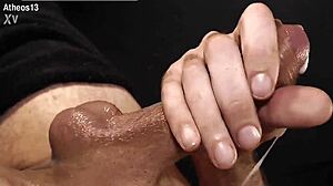 Oiled Nerd's Close-Up Shaved Solo Flashing to Intense Orgasm