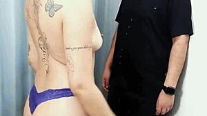 Salesman rips milf's dress in dressing room for bent over pussy pounding and tit licking