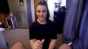 Gorgeous GF Eye Contact Closeup Blowjob Swallows Cum POV