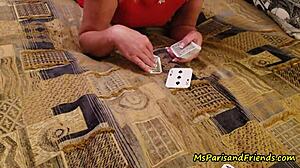 blonde milf strips after losing naughty card game tease