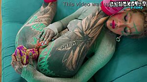 Skinny tattoo goth slut stretches tight asshole with anal toys fingering squirting?