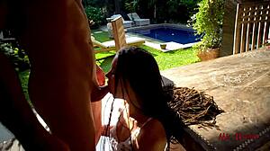Fucking Petite Mia Bandini Outdoors Table Cum Swallow