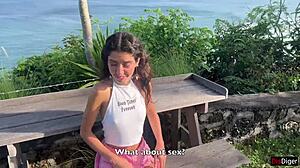 caught this skinny brunette naughty by security fucked beach view