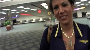 Black Dick Wrecks Milf Stewardess Big Tits in Stockings Cumshot
