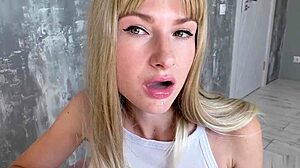 Milf amateur slurps huge cock balls deep then gulps cum