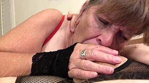 Granny Red Deepthroats Cocks Close-Up Cougar Sucking
