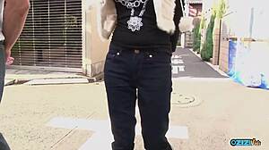 Pretty street girl flaunts big clit for deepthroat cum play