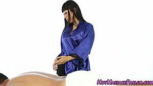 asian masseuse grabs cock for sloppy sucking handjob massage