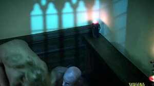 Blonde milf's big tits grabbed hard by vampire up the stairs!