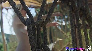 big boobed blonde teen jazlyn ray strips nude outdoors, posing her natural tits beautifully