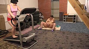 Russian Bbw Fitness Chick Breaks Workout For Lesbian Cunt Lick Orgasm On Hairy Pussy