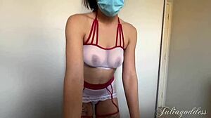 naughty nurse titjobs big cock messy cum mask
