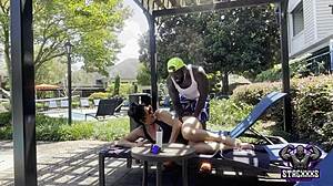 Stacxxxs Hawaiian Angel Rides Big Black Cock Poolside!